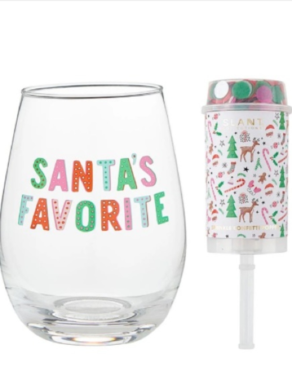 Wineglass & Popper Gift Set - Christmas Icons Santa's Favorite